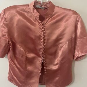 Satin Button Front Muted Clay 1950’s 1960’s Blouse Jacket Mandarin Collar
